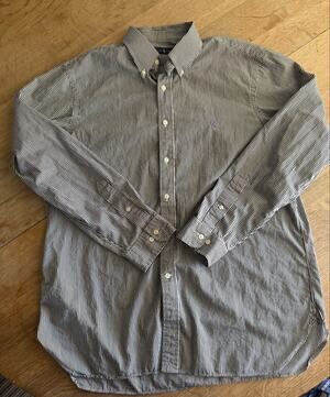 Ralph Lauren Size 17 XL Blue/White Striped Button-Down Long Sleeve Shirt Cotton